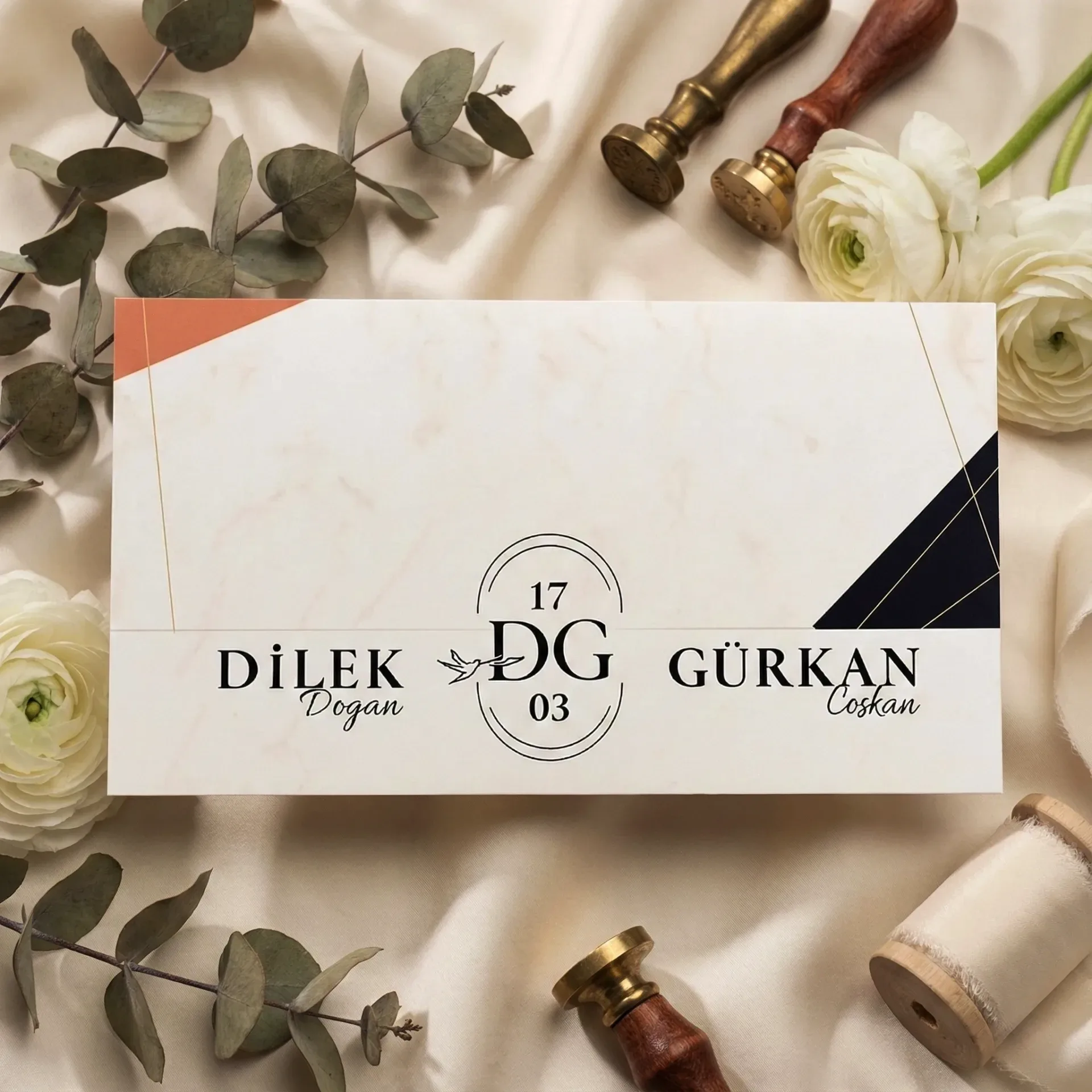 Mermer Desenli Modern Parlak Davetiye