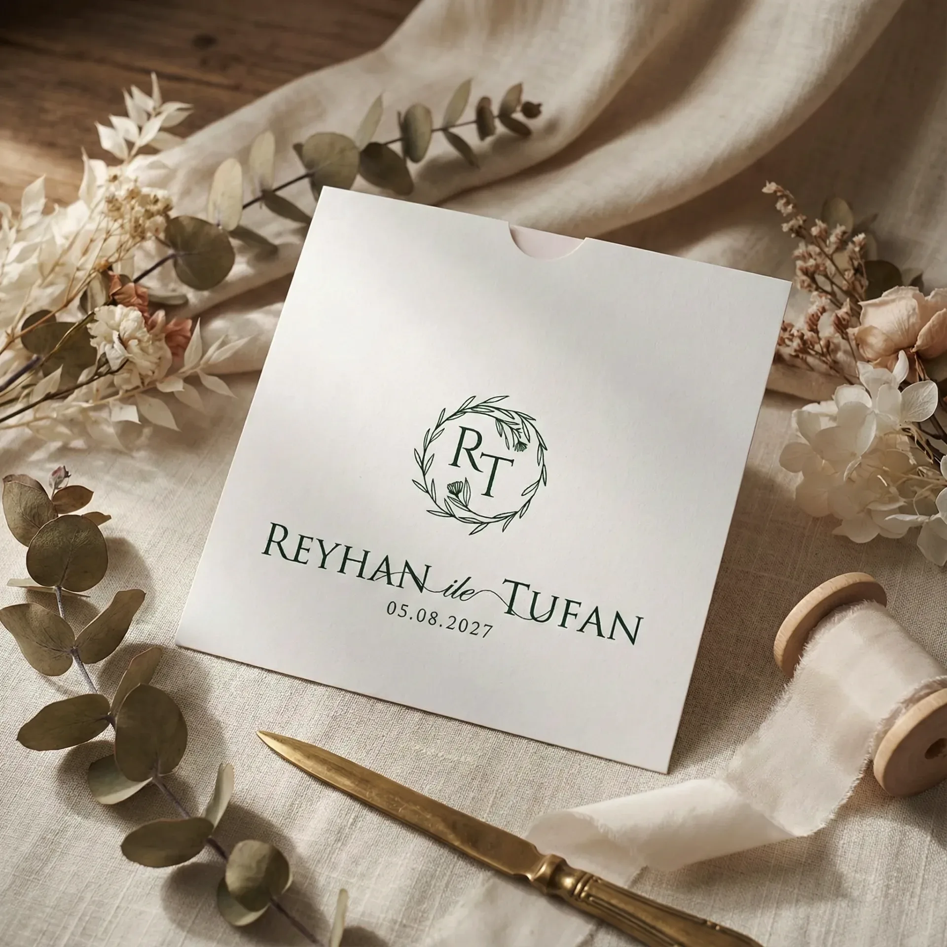 Hizli Davetiye Yaprak Detaylı Minimal Davetiye 55 105